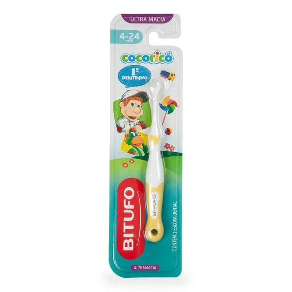 Escova de Dente Infantil Bitufo Cocoricó Primeiro Dentinho Ultramacia para 4 a 24 meses Escova Dental Bitufo Cocorico Pr Dentalinho 1Un