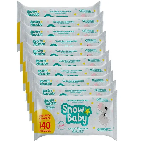 Kit 10 Pacotes Lenço Umedecido Snow Baby Recém Nascido 140 Unidades