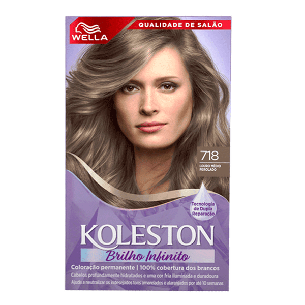 Tinta de Cabelo Wella Koleston Brilho Infinito 718 Louro Médio Perolado