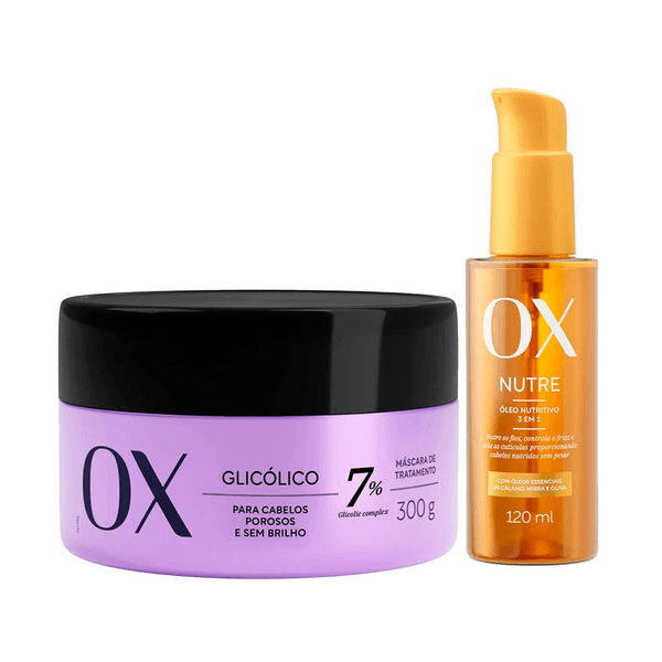Kit Máscara De Tratamento Ox 7% Glicólico 300g Mais Óleo Capilar OX Nutritivo 3 Em 1 120ml