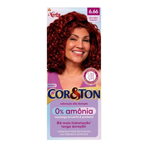 Tinta de Cabelo Niely Cor&Ton Creme 6.66 Vermelho Carmim 0% Amônia