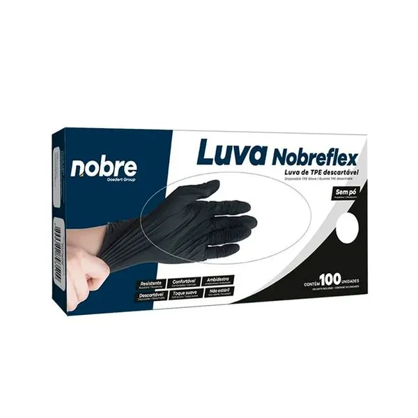 Luva Sem Pó Preta Tamanho P Nobreflex Nobre Com 100 Unidades