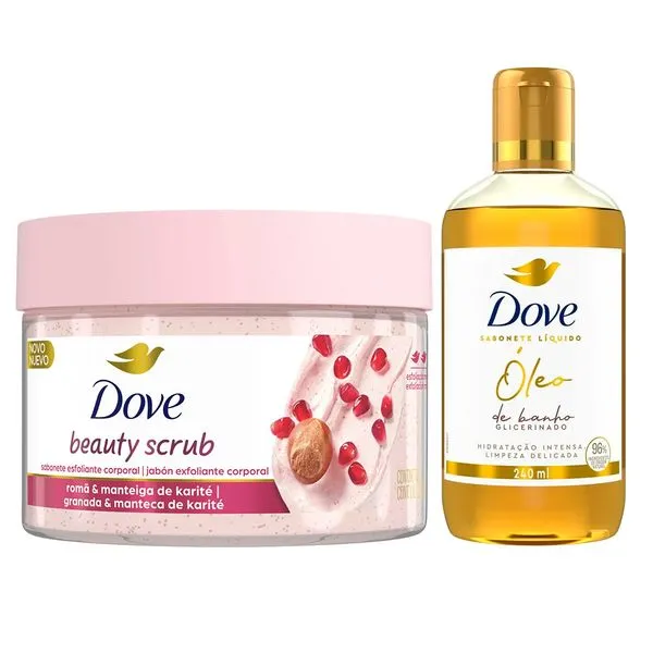 Kit Dove Esfoliante Corporal Beauty Scrub Romã & Manteiga De Karité 280g + Óleo De Banho Glicerinado 240ml