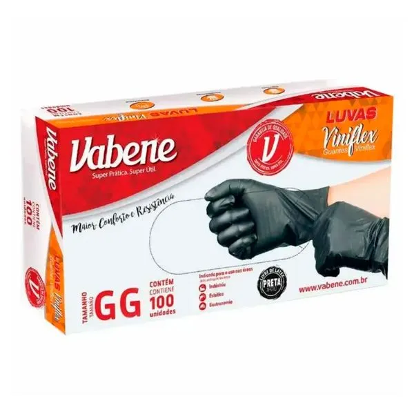 Luvas Vabene Viniflex Preta GG Com 100 Unidades