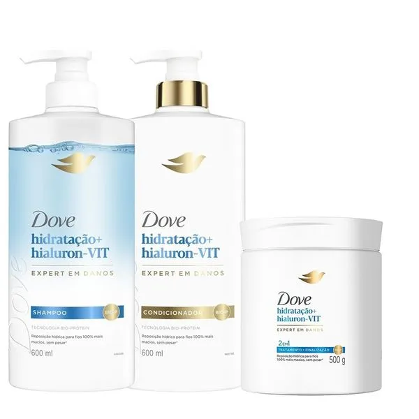 Kit Dove Hidratação+ Hialuron-VIT Shampoo 600ml + Condicionador + Máscara Capilar 500g