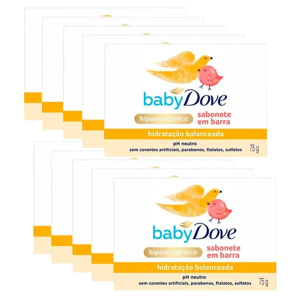 Kit Sabonete Em Barra Baby Dove Hidratação Balanceada 75g 10 Unidades
