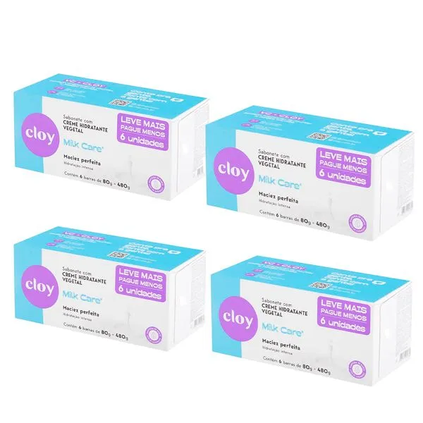 Kit 4 Pacotes De Sabonetes Ultra Hidratante Cloy Beauty Milk Care 80g - 6 Unidades