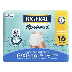 Roupa Íntima Descartável Unissex Bigfral Moviment G/EG Pacote 16 Unidades Embalagem Econômica