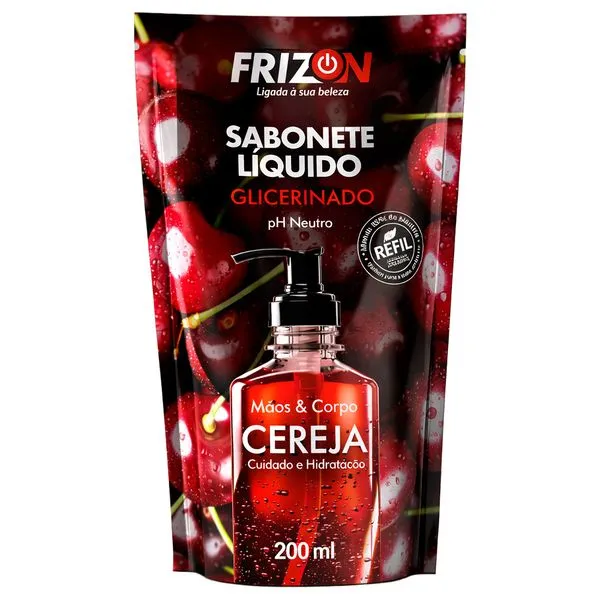 Sabonete Liquido Frizon Refil Glicerinado Cereja Corpo E Banho 200ml
