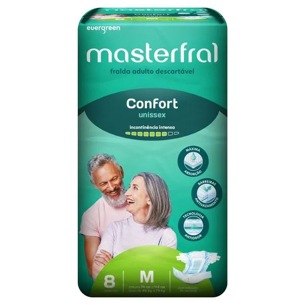 Fralda Geriátrica Confort Unissex M Masterfral 8 Unidades