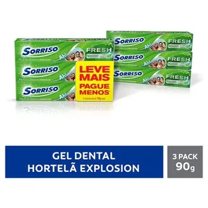 Pack Gel Dental Hortelã Explosion Sorriso Fresh Caixa 3 Unidades 90g Cada
