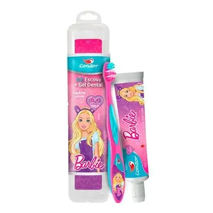 Kit Escova Dental Condor Barbie + Gel Dental Morango 50g
