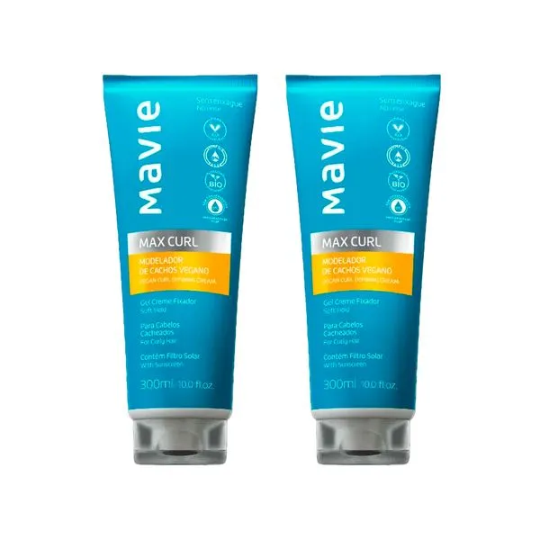 Kit Gel Creme Mavie Vegano Modelador de Cachos Max Curl 300ml 2 Unidades
