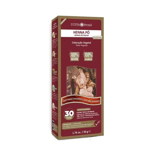 Tinta de Cabelo Surya Brasil Semi Permanente Henna Pó Castanho Dourado 50g Coloração de Cabelo Surya Brasil Semi Permanente Henna Pó Castanho Dourado 50g
