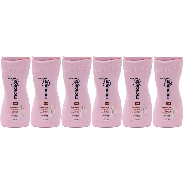 kit Creme Hidratante Corporal Monange Hidratação Intensiva Extrato De Algodão 200ml - 6 Unidades