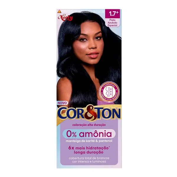 Tinta de Cabelo Niely Cor&Ton Creme 1.7+ Preto Azulado Especial 0% Amônia