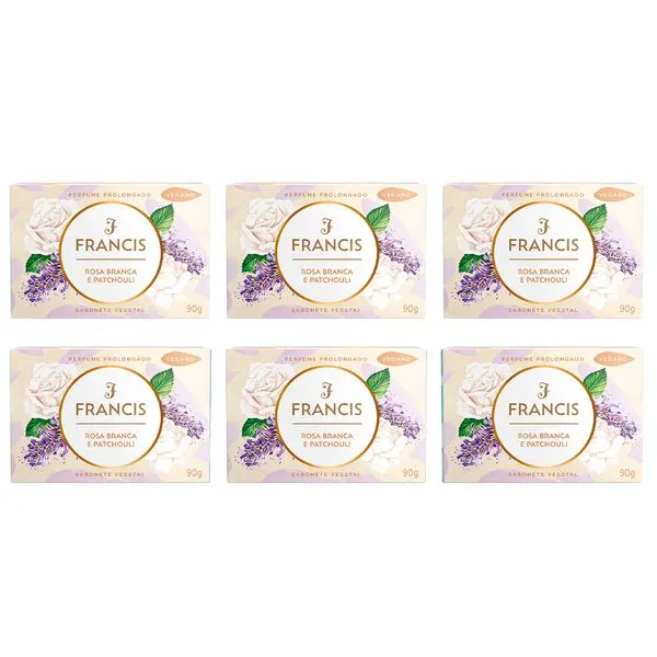 Kit Sabonete Francis Rosa Branca E Patchouli 90g - 6 Unidades Sabonete Em Barra Francis Neroli E Algas Marinhas 90g