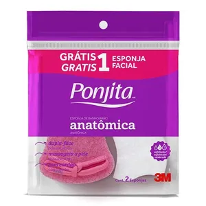 Esponja Para Banho Dupla Face Ponjita Anatômica Com Cordão + Esponja Facial