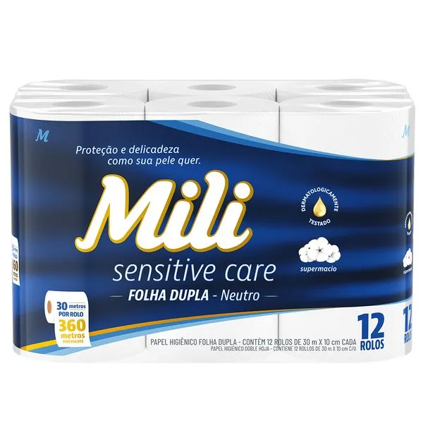 Papel Higiênico Mili Dual Folha Dupla Neutro Pacote com 12 Rolos