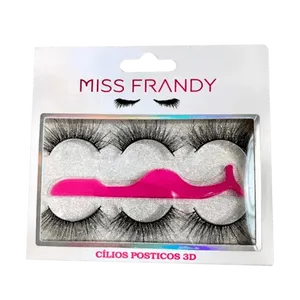 Kit Miss Frandy Cílios Postiços com 3 Pares e uma Pinça