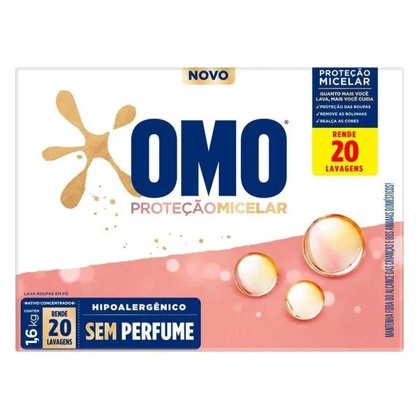 Sabão Em Pó Omo Proteção Micelar Sem Perfume 1,6kg