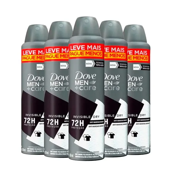 Kit Desodorante Aerosol Dove Men Invisible Dry 250ml - 5 unidades