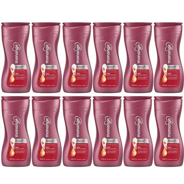 kit Creme Hidratante Corporal Monange Extrato De Oliva 200ml - 12 Unidades
