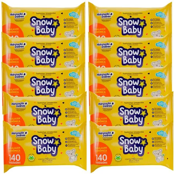 Kit Toalha Umedecida Snow Baby Hidratação Intensa 140 Unidades - 10 Unidades