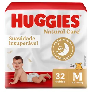 Fralda Huggies Natural Care Mega M com 32unidades