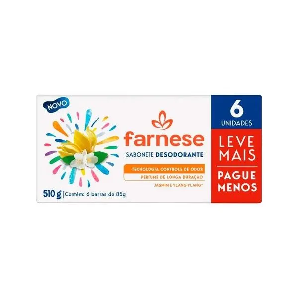 Sabonete Barra Desodorante Farnese Jasmin e Ylang Ylang 85g Leve Mais Pague Menos 6 Unidades