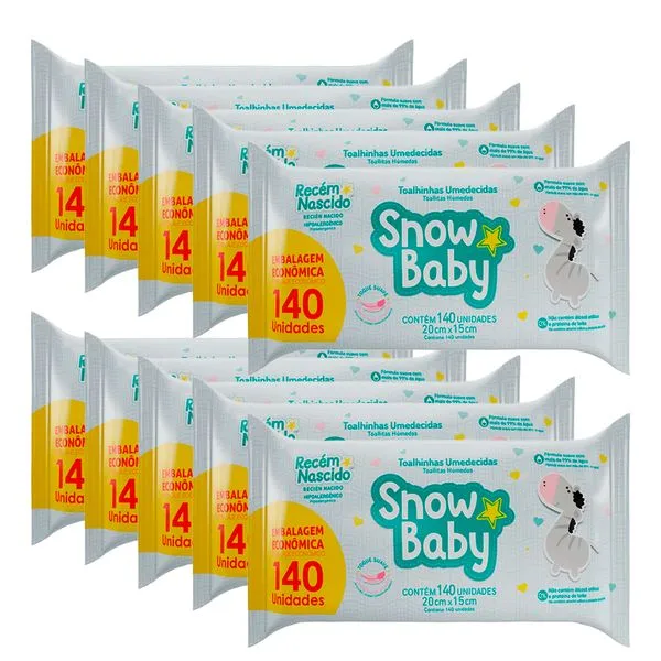 Kit Lenço Umedecido Snow Baby Recém Nascido 140 Unidades - 10 Unidades