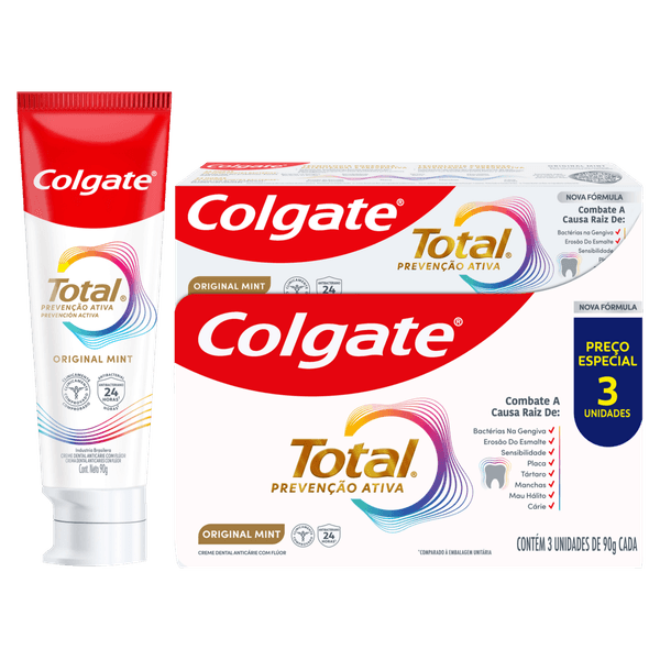 Kit Creme Dental Colgate Total Original Mint 3 90g