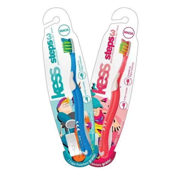 Escova Dental Kess Steps 3 Infantil Extra Macia Cabeça Compacta Kess 1 Unidade