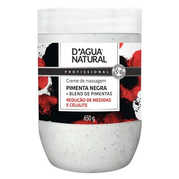 Creme De Massagem D'agua Natural Pimenta Negra 650g