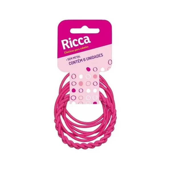 Elástico de Cabelo Ricca 2mm Trançado Rosa 6unidades