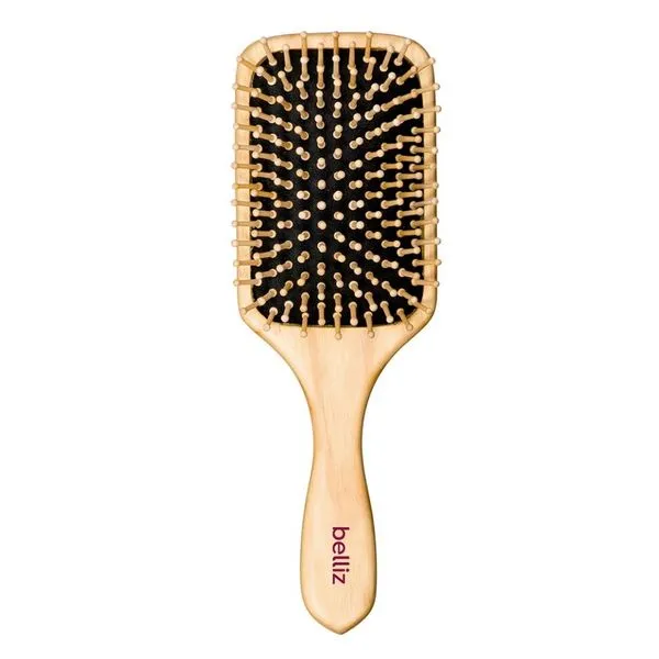 Escova Para Cabelo De Madeira Belliz Racket Cerdas Madeira 1 Unidade