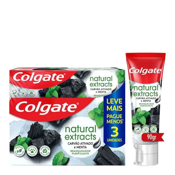Creme Dental Colgate Natural Extract Purificante 3 Unidades com 90g Cada Kit Pasta de Dente Colgate Natural Extract Branqueador Purificante 3 Unidades de 90g