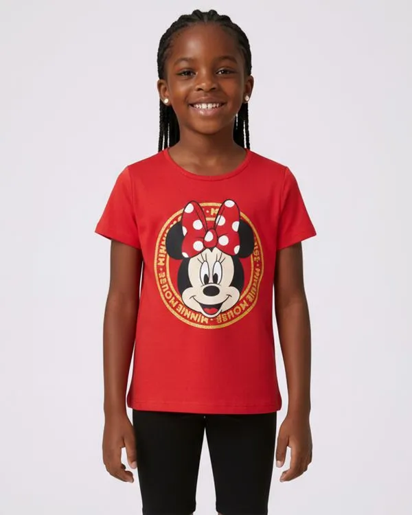 Camiseta Infantil Algodão Disney Minnie Vermelha 8