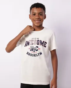 Camiseta Juvenil Estampa Brooklyn Manga Curta Off White 10