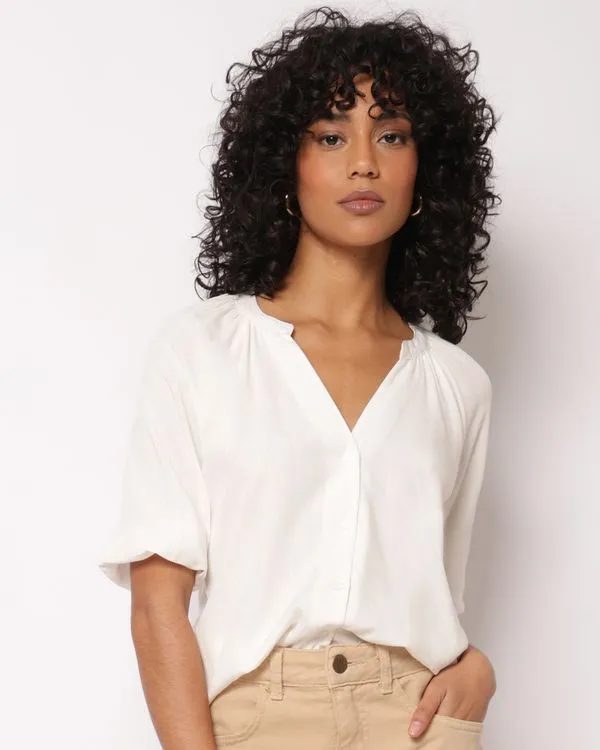 Camisa Feminina Viscose Berry & Co. Manga 3/4 Branca GG