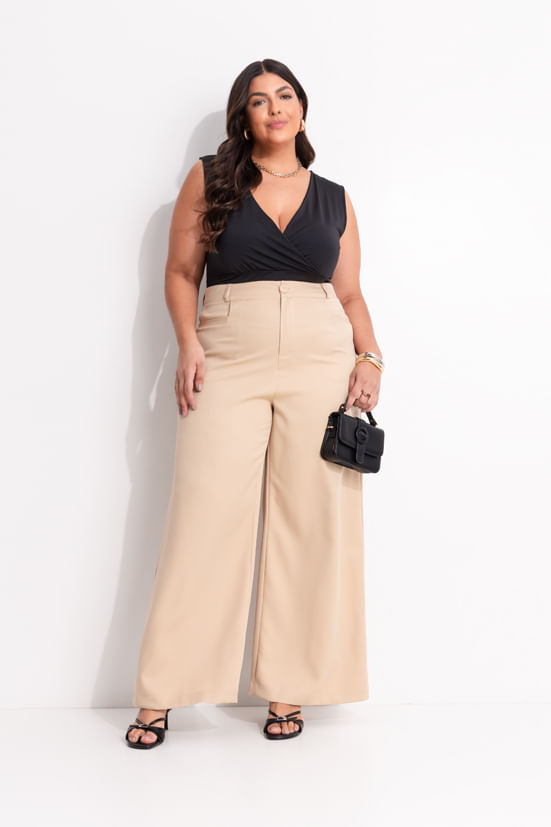 Calça em Crepe Plano com Elastico Costas Bege 58