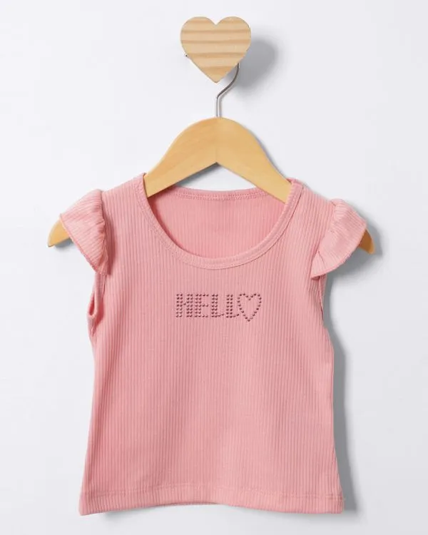 Blusa Bebê Manga Curta Canelada Com Aplicação Rosa 3