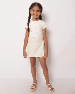 Short Saia Infantil Curto Listrado com Lurex Bege 6