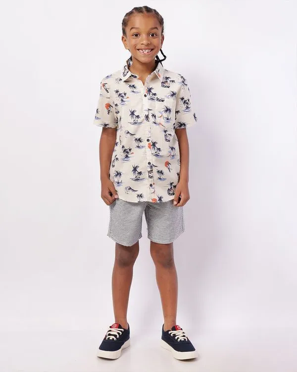 Bermuda Infantil Reta com Bolsos Listrada Marinho 6