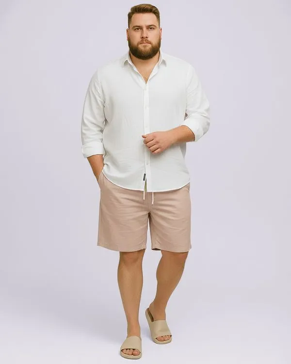 Bermuda Masculina Plus Size Viscolinho com Bolsos Bege G1