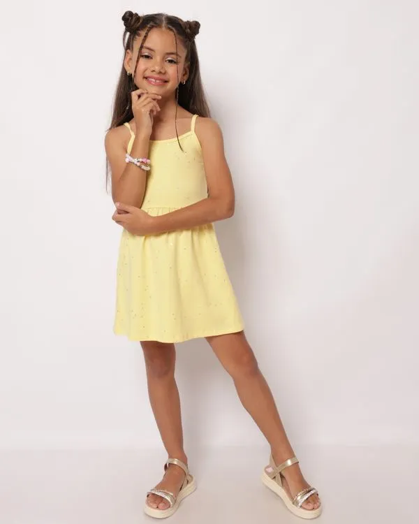 Vestido Infantil Curto com Glitter Strass Corações Amarelo 8