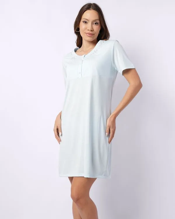 Camisola Feminina Curta com Bordado Botões Azul P