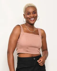 Top Jeans Color Feminino Lastex Marrom G