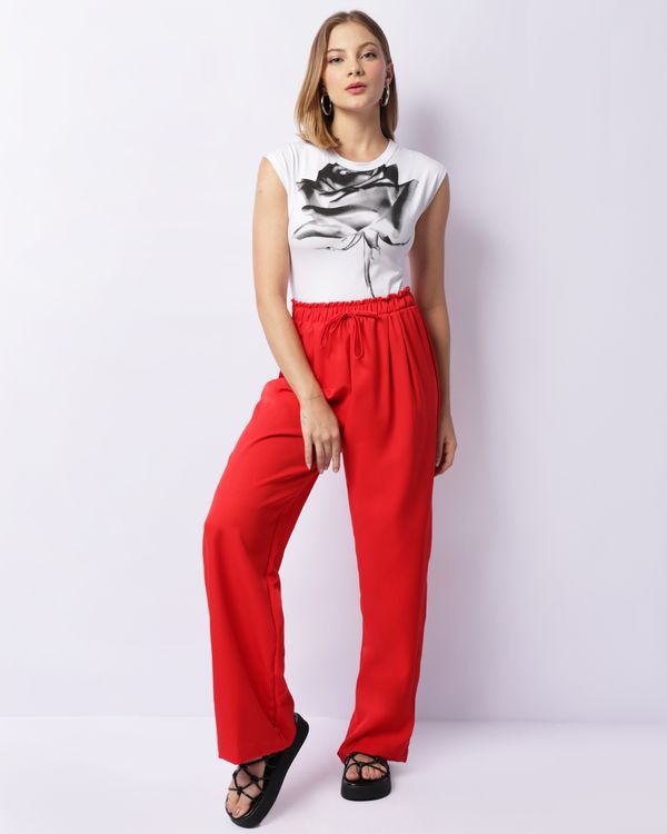 Calça Feminina Reta Com Cordão Vermelha G