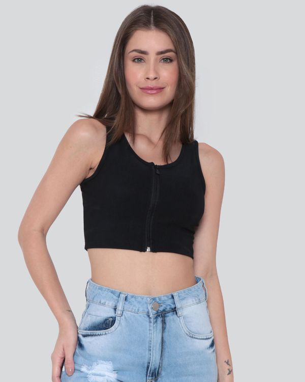 Regata Feminina Cropped Malha Canelada Preta G